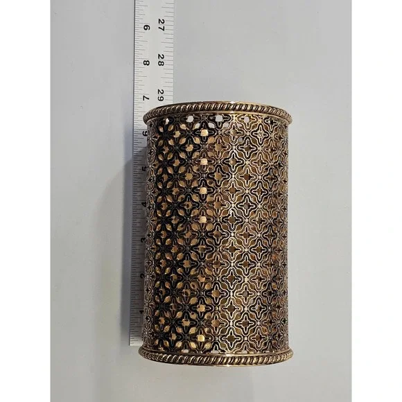 SET 3 St. John Home Enamel Open Design Gold Tone Candle Votives Holders Designer